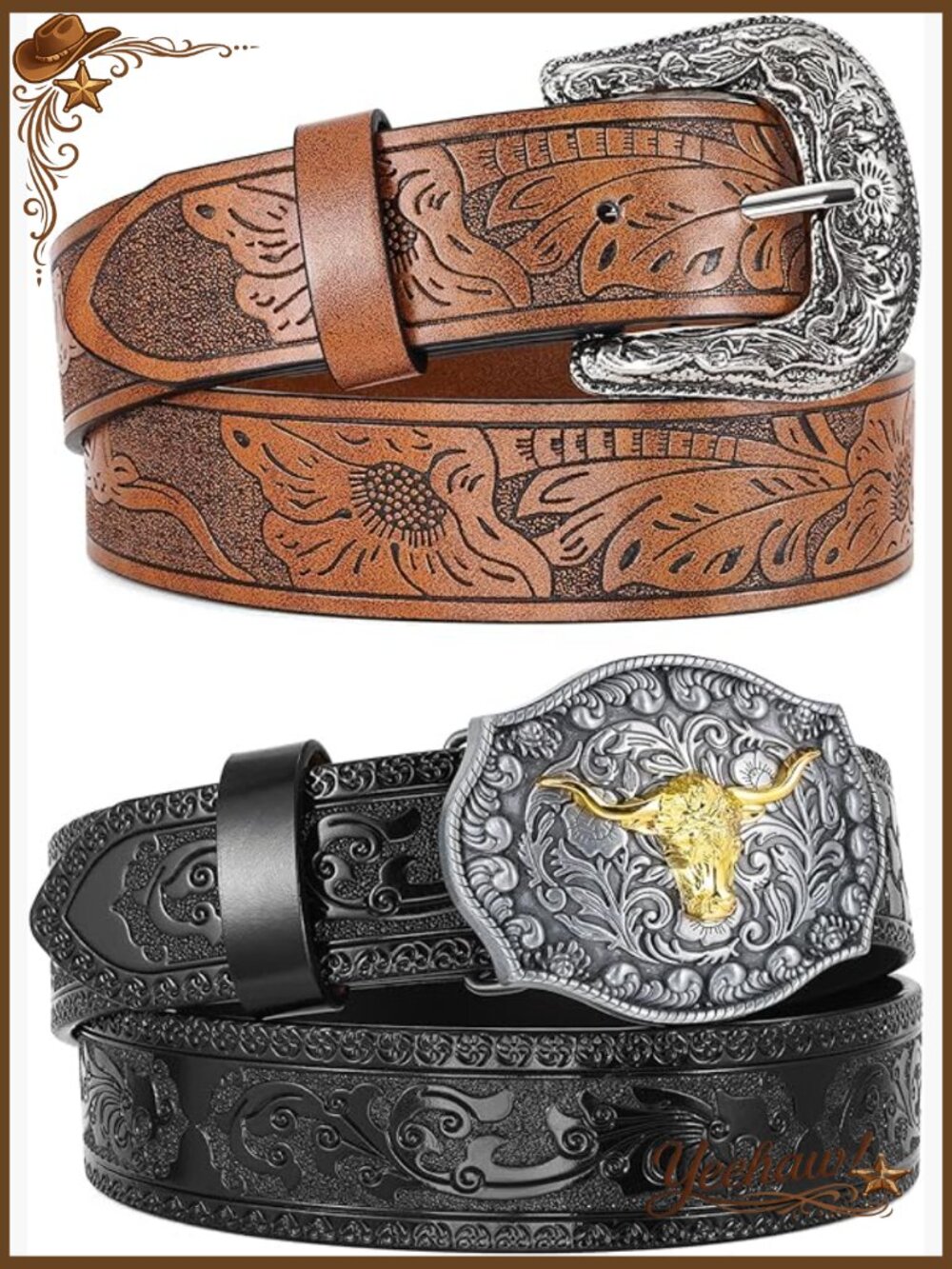 Vintage Western Belt with Big Buckle Faux Leather for Jeans